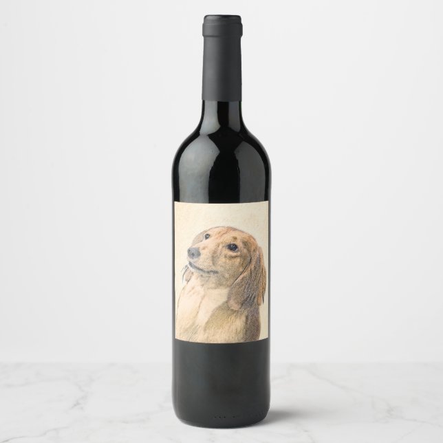Dackel (langhaarige Malerei) - Originale Hundekuns Weinetikett (Vorderseite)