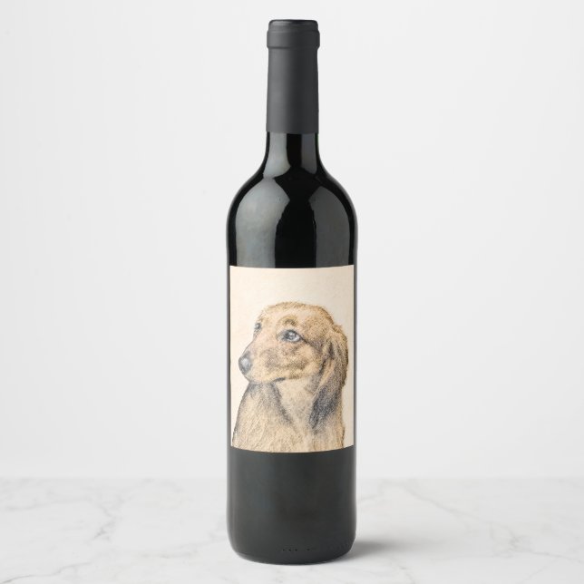 Dackel (langhaarige Malerei) - Originale Hundekuns Weinetikett (Vorderseite)