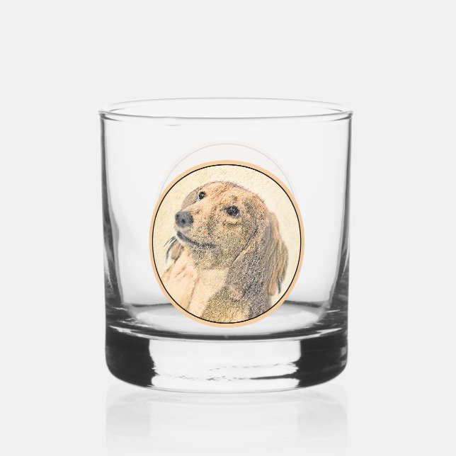 Dackel (langhaarige Malerei) - Originale Hundekuns Whiskyglas (Vorderseite)