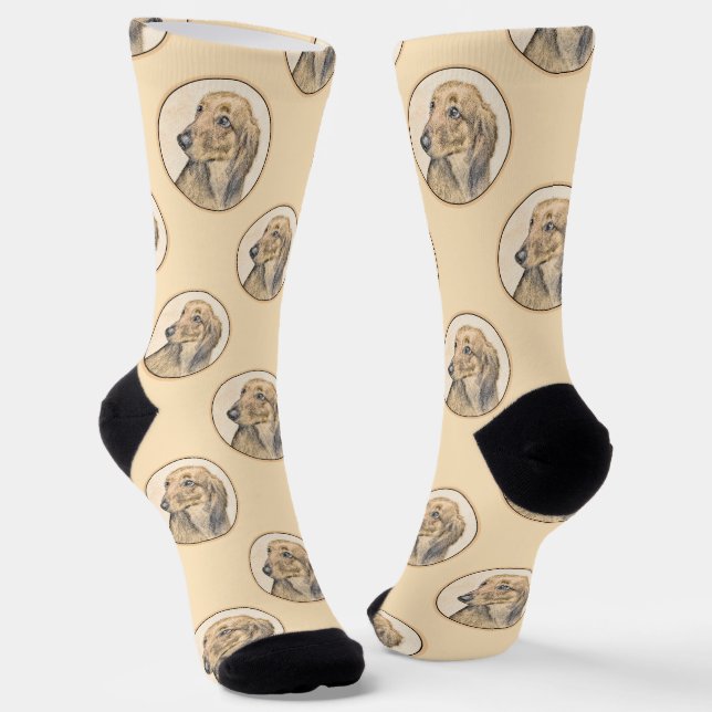 Dackel Langhaariges Rotes Gemälde Original Hundkun Socken (Gewinkelt)