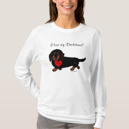 Dackel-langhaariges Schwarzes und TAN-Herz T-Shirt