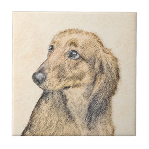 Dackel (längliche Malerei) - Original Hundekunst Fliese