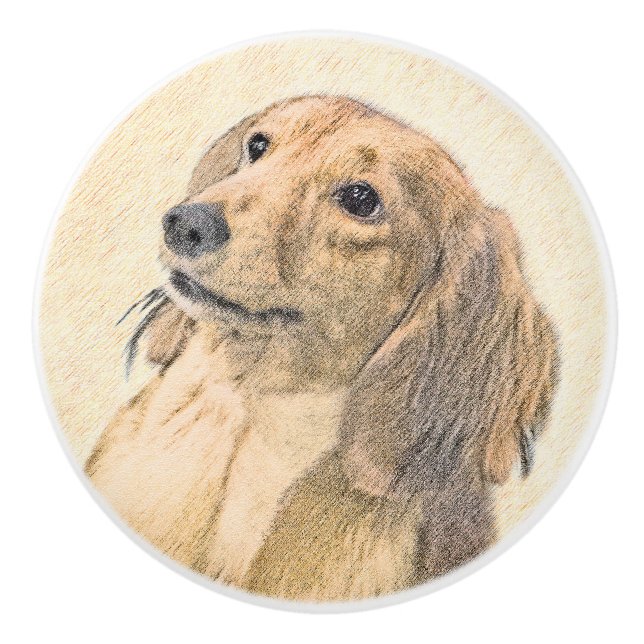 Dackel (längliche Malerei) - Original Hundekunst Keramikknauf (Vorderseite)