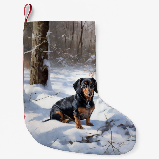 Dackel lässt es Weihnachten schneien Kleiner Weihnachtsstrumpf (Vorderseite)