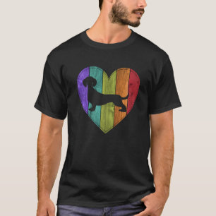 Dackel Liebe Buntes Holzherz Daschund Pupp T-Shirt