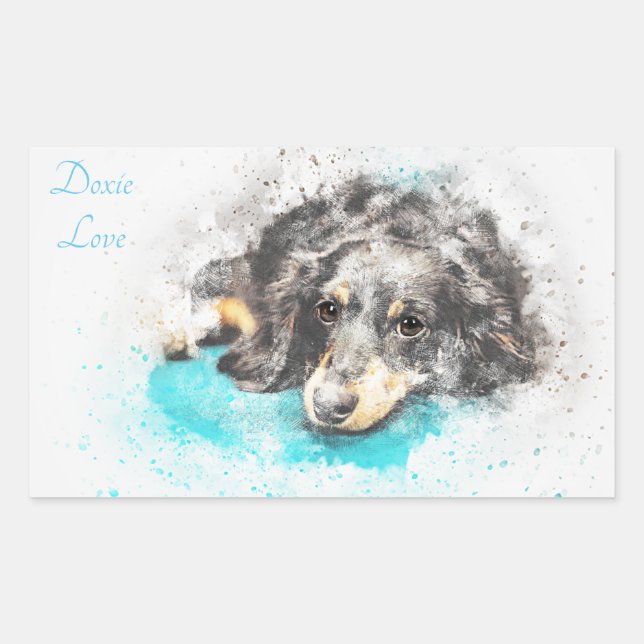 DACKEL LIEBE Long Hair Dackel Oval Stickers (Vorderseite)