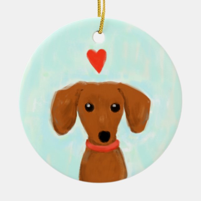 Dackel Liebe | Niedliche Dackel Hund mit Herz Keramikornament (Vorne)