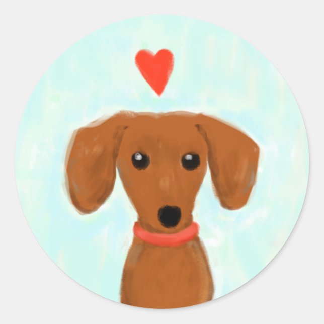 Dackel Liebe | Niedliche Dackel Hund mit Herz Runder Aufkleber (Vorderseite)