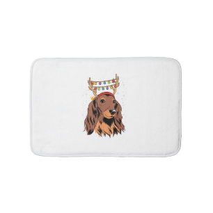 Dackel Long Hair Rentier Weihnachtsbaumleuchten Badematte