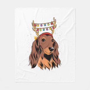 Dackel Long Hair Rentier Weihnachtsbaumleuchten Fleecedecke