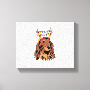 Dackel Long Hair Rentier Weihnachtsbaumleuchten Leinwanddruck