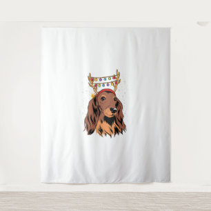 Dackel Long Hair Rentier Weihnachtsbaumleuchten Wandteppich