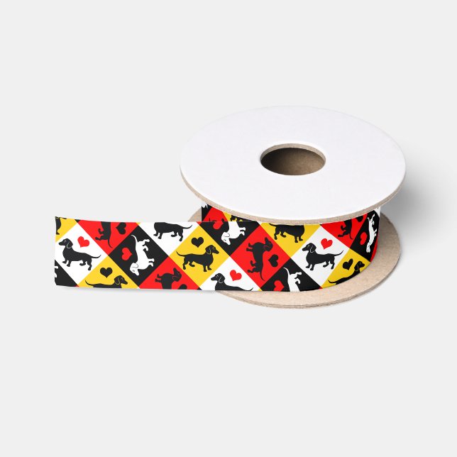 Dackel Lover Dackel Checkboard farbig Satinband (Spule)