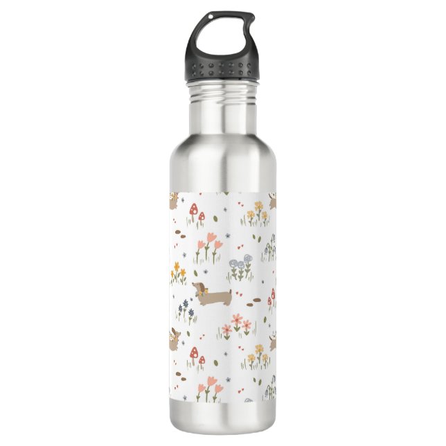 Dackel Lover Weiner Hunde Wurst Hunde Wildblume Edelstahlflasche (Vorderseite)