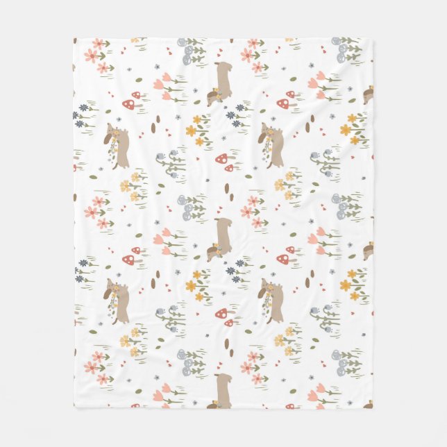 Dackel Lover Weiner Hunde Wurst Hunde Wildblume Fleecedecke (Vorderseite)