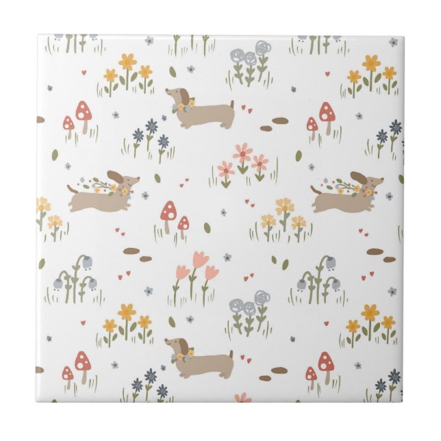 Dackel Lover Weiner Hunde Wurst Hunde Wildblume Fliese (Vorderseite)