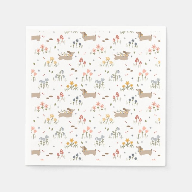 Dackel Lover Weiner Hunde Wurst Hunde Wildblume Serviette (Vorderseite)
