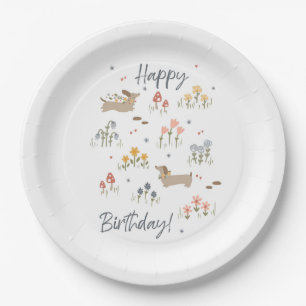 Dackel Lovers Happy Birthday Floral Party Pappteller
