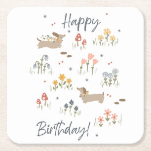 Dackel Lovers Happy Birthday Floral Party Rechteckiger Pappuntersetzer