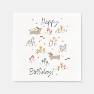 Dackel Lovers Happy Birthday Floral Party Serviette