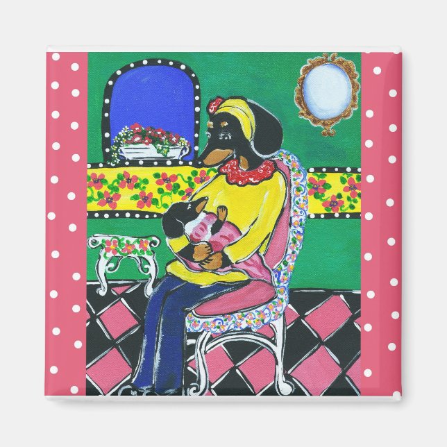 Dackel Mama & Baby Magnet (Vorne)