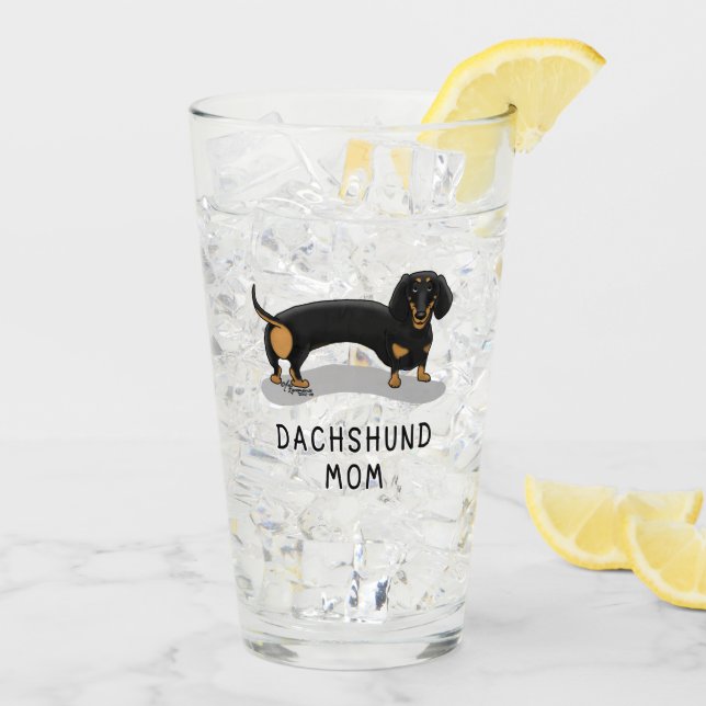 Dackel Mama (S schwarz & tan) Niedliche Hundemutte Glas (Rückseite Ice)