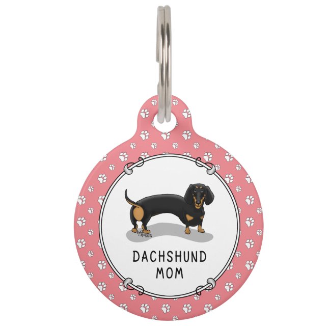Dackel Mama (S schwarz & tan) - Niedlicher Hund Haustiermarke (Vorderseite)