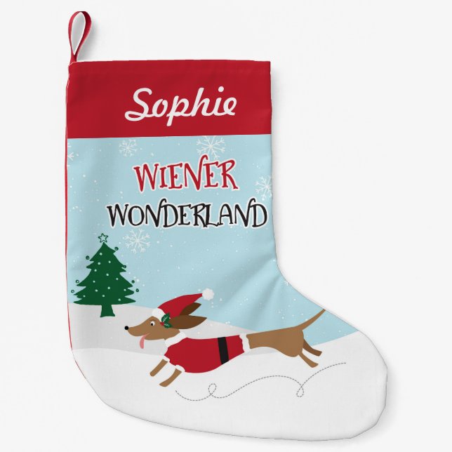 Dackel-Märchenland personalisiert Kleiner Weihnachtsstrumpf (Vorderseite)