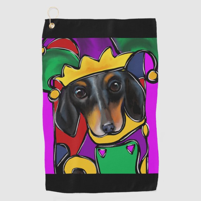 DACKEL MARDI GRAS GOLFHANDTUCH (Vorderseite)