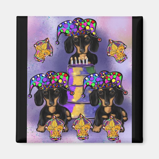 Dackel Mardi Gras Magnet (Vorne)