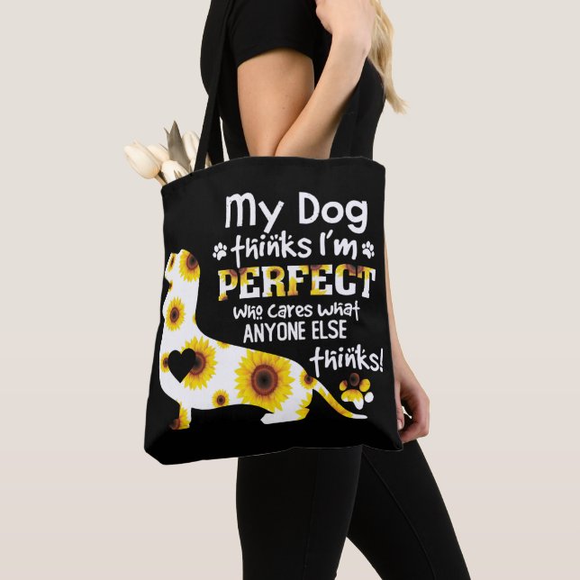 Dackel mein Hund denkt, ich bin perfekt lustiges S Tasche (Von Nahem)