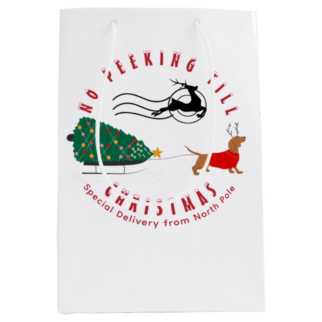 Dackel Merry & Bright Dackel Weihnachten Mittlere Geschenktüte (Vorderseite)