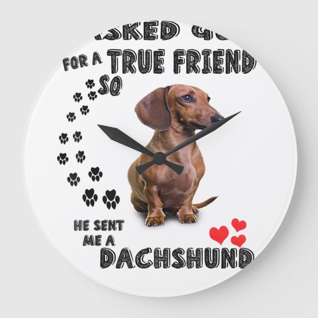 Dackel Miniaturgeschenk, Wursthund, Würstchen Wog, Große Wanduhr (Vorderseite)