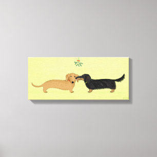 Dackel-Mistelzweig-Kuss - Dackel-Hundeweihnachten Leinwanddruck