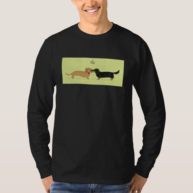 Dackel-Mistelzweig-Kuss - Dackel-Hundeweihnachten T-Shirt (Vorderseite)