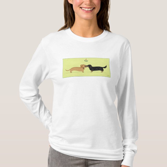 Dackel-Mistelzweig-Kuss - Dackel-Hundeweihnachten T-Shirt (Vorderseite)