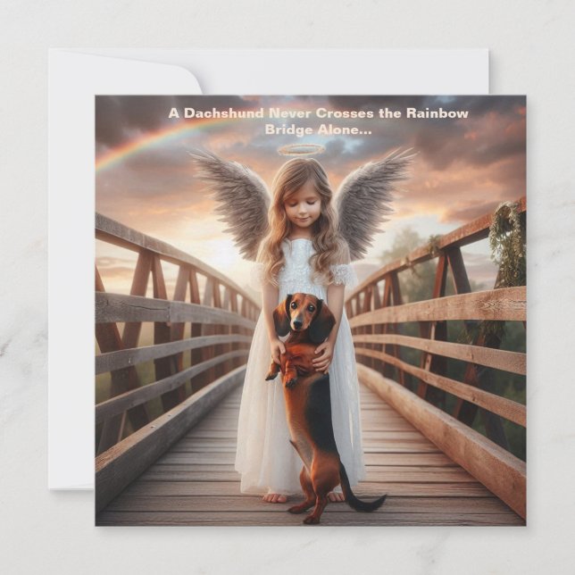 Dackel mit Angel Rainbow Bridge Sympathy Card Karte (Vorderseite)