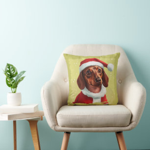 Dackel mit Ausstattung des Weihnachtsmanns - Weihn Kissen