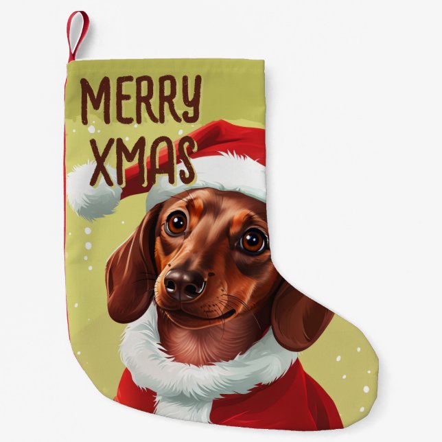 Dackel mit Ausstattung des Weihnachtsmanns - Weihn Kleiner Weihnachtsstrumpf (Vorderseite)