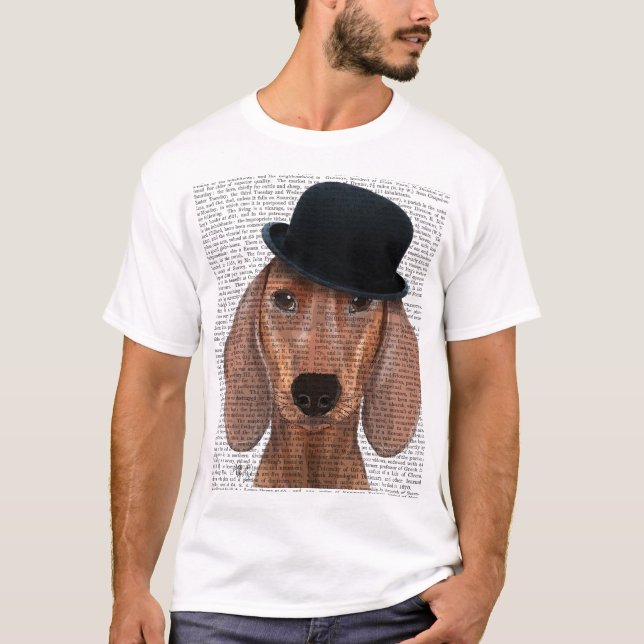 Dackel mit Black Bowler Hat T-Shirt (Vorderseite)
