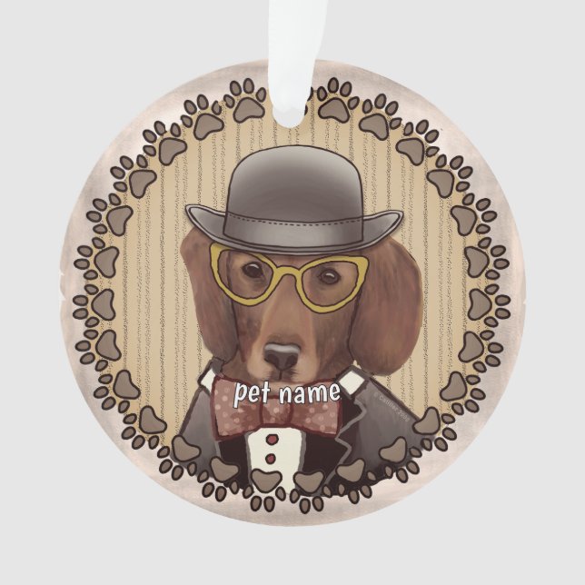 Dackel mit Brille Ornament (Vorderseite)