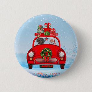 Dackel mit dem Weihnachtsmann im Auto Button