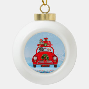 Dackel mit dem Weihnachtsmann im Auto Keramik Kugel-Ornament