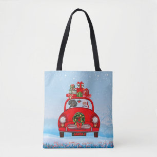 Dackel mit dem Weihnachtsmann im Auto Tasche