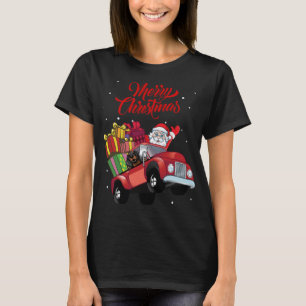 Dackel mit dem Weihnachtsmann im roten Lkw-Hund T-Shirt