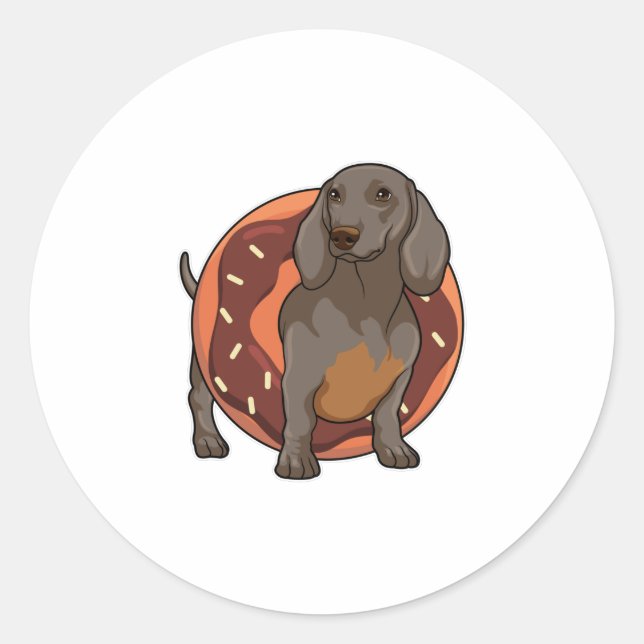 Dackel mit Donut Runder Aufkleber (Vorderseite)