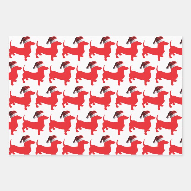 Dackel mit einem Weihnachtshut zu Weihnachten Geschenkpapier Set (Vorderseite)