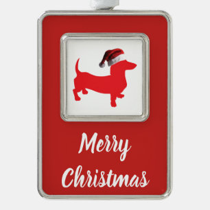 Dackel mit einem Weihnachtshut zu Weihnachten Rahmen-Ornament Silber