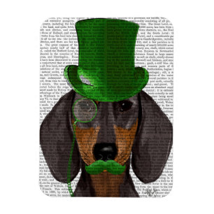 Dackel mit Green Top Hat Black Tan 2 Magnet