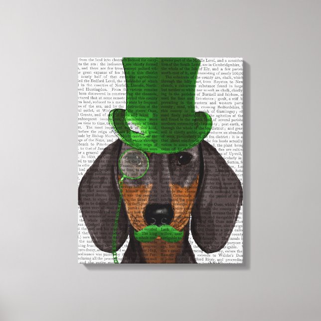 Dackel mit Green Top Hat Black Tan Leinwanddruck (Vorderseite)